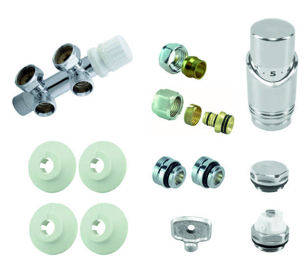 Italy Sanitair set onderblok compl haaks (links) 16x2,0 +15 knel chroom